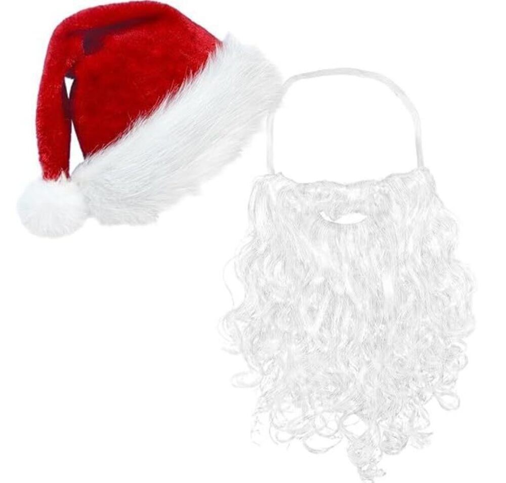 6460 Christmas Santa Hats with Beard Christmas Costume Decorations Xmas